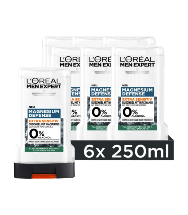 L'Oréal Men: Expert Magnesium Defense – 3-in-1 Sensitive Shower Gel (6 x 250ml)