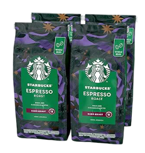 Starbucks: Espresso Roast Dark Roast Whole Bean Coffee - 450g (Pack of 4)