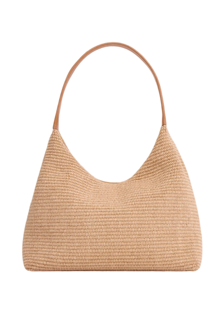 Candy Zip Raffia Shoulder Bag (Natural)