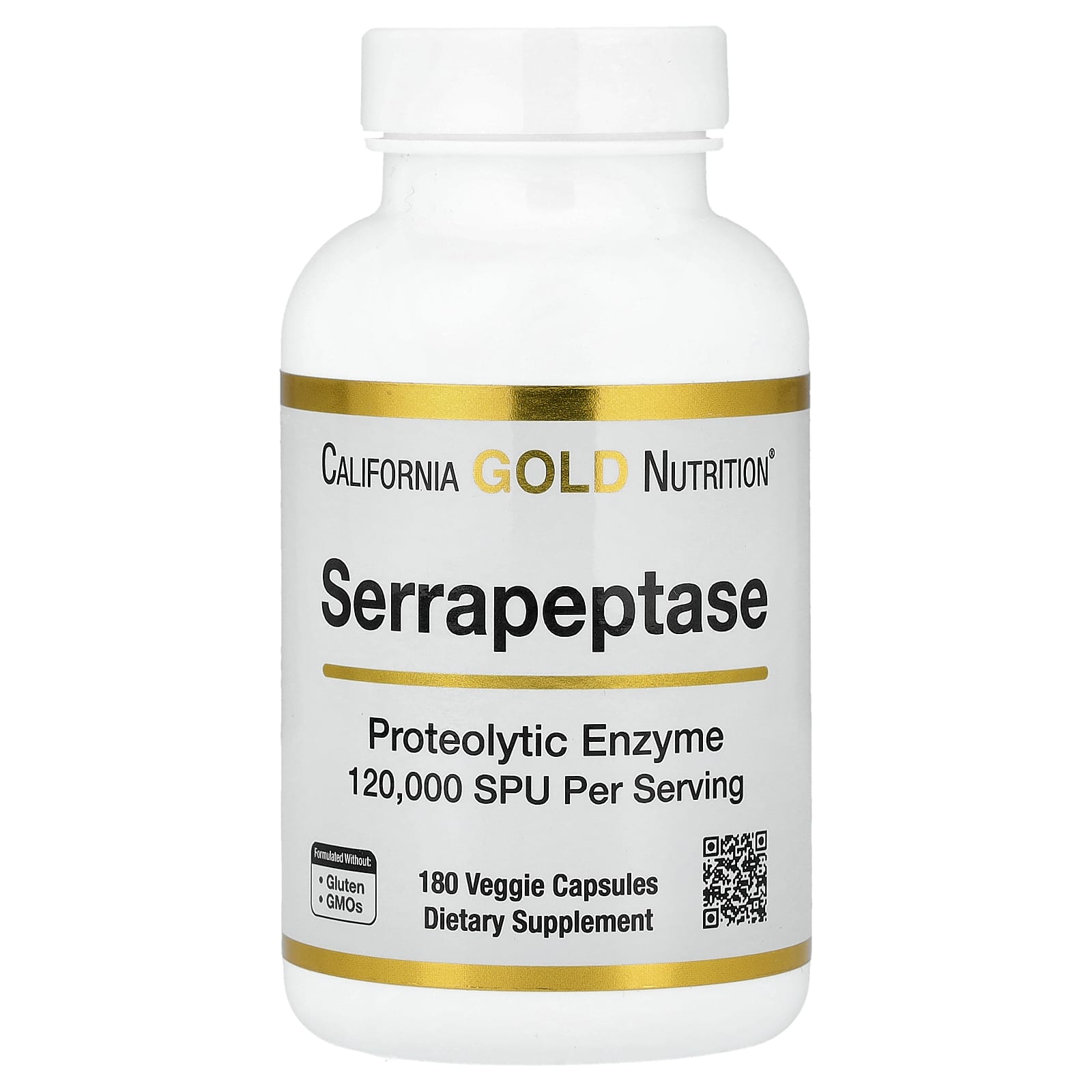 California Gold Nutrition: Serrapeptase 120,000 SPUs (180 Veggie Capsules)