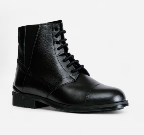 Fouganza: Women's Horse Riding Lace-Up Leather Jodhpur Boots 500 (Black)