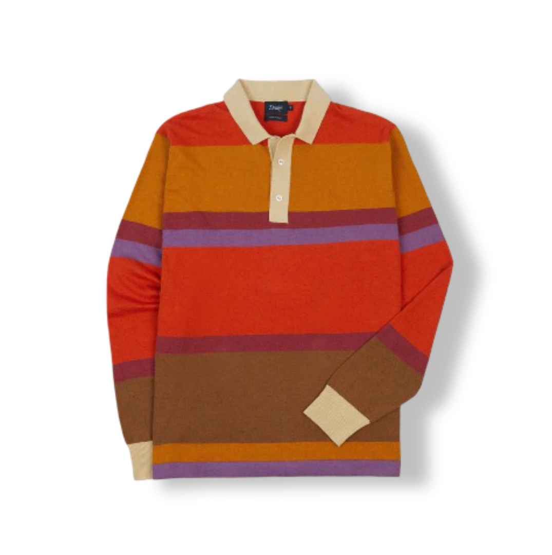 Men's Linen Cotton Knitted Rugby Shirt (Orange,Brown & Purple)