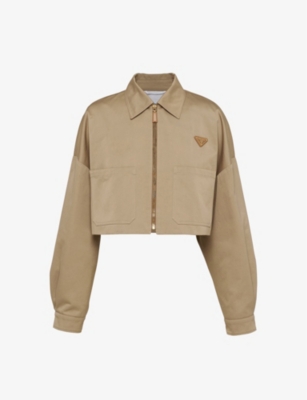 Women's Prada: Brand-Plaque Cropped Cotton Jacket
