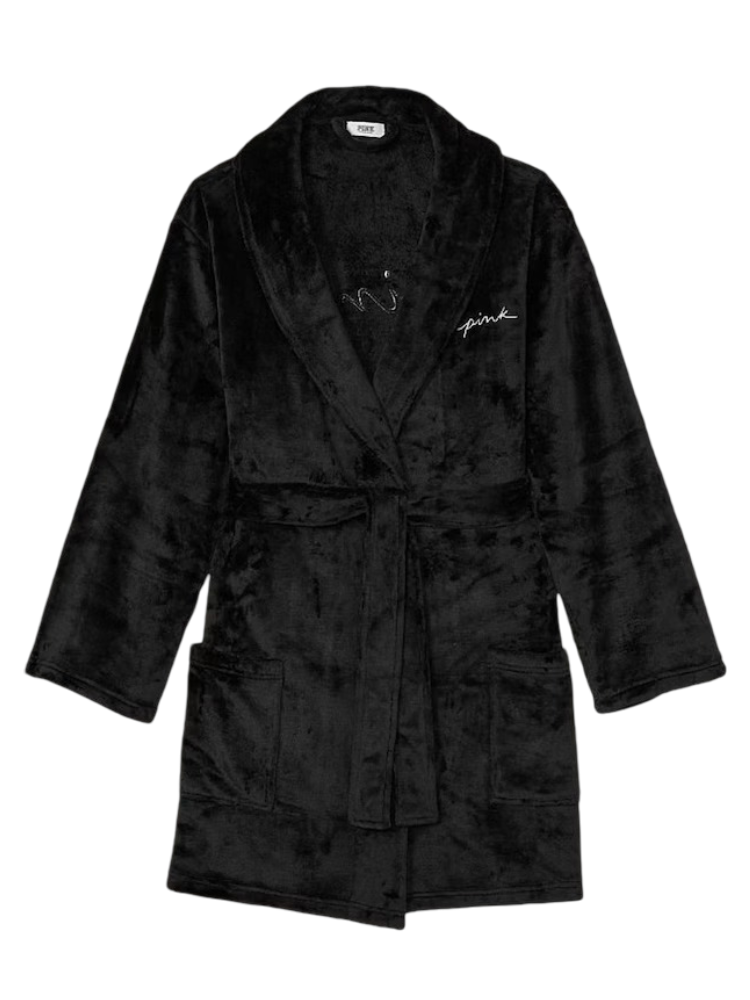 Fluffy Short Dressing Gown (Black)