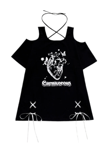 Jirai Kei: Off-Shoulder Short Sleeve T-shirt (Black/White)
