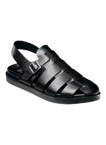Stacy Adams: Montego Slingback Faux-Leather Buckle Sandals (Black)