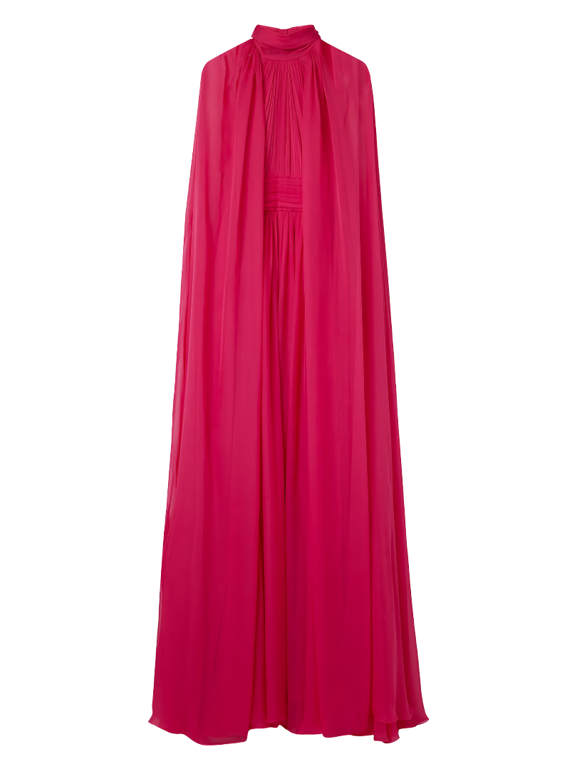 Zuhair Murad: Cape Effect Gathered Silk Chiffon Gown (Red)