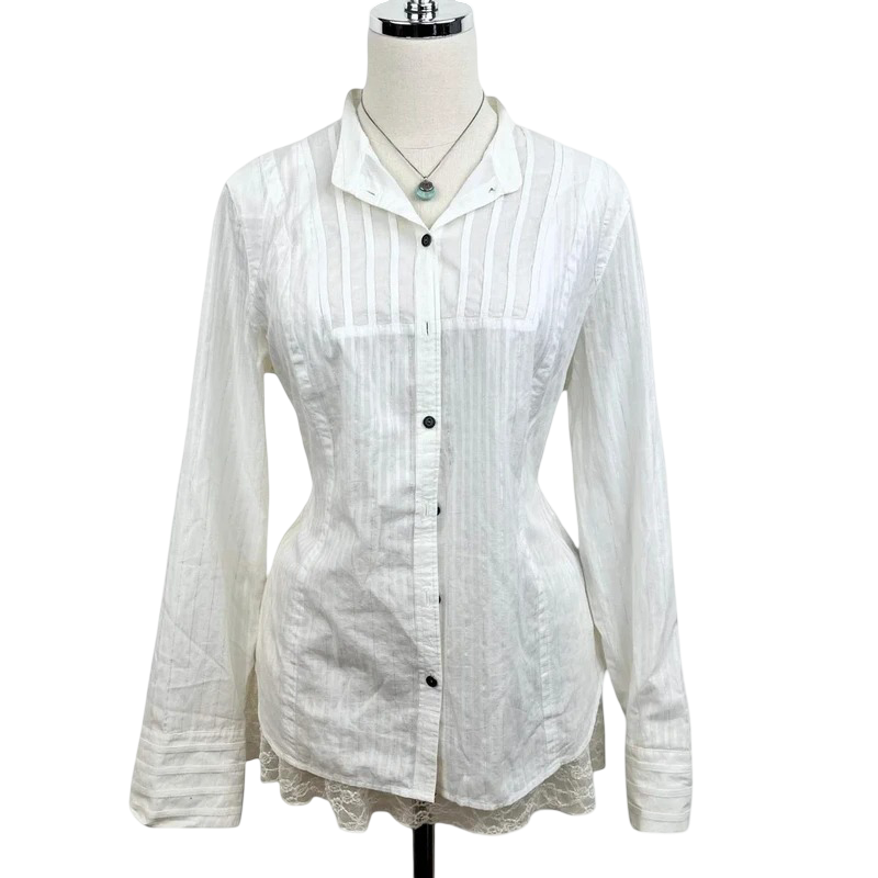 Calvin Klein Jeans: Pintuck Button-Up Minimal Chic Top (White)