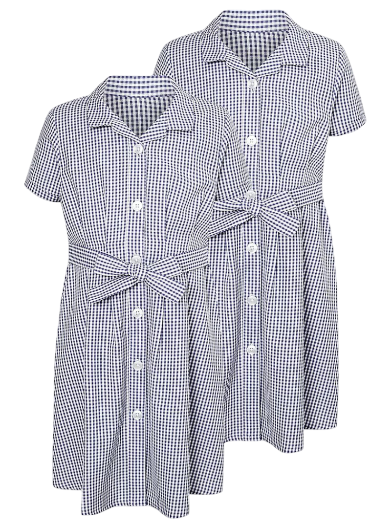 Gingham Belted School Dress - Pack of 2 (Navy)