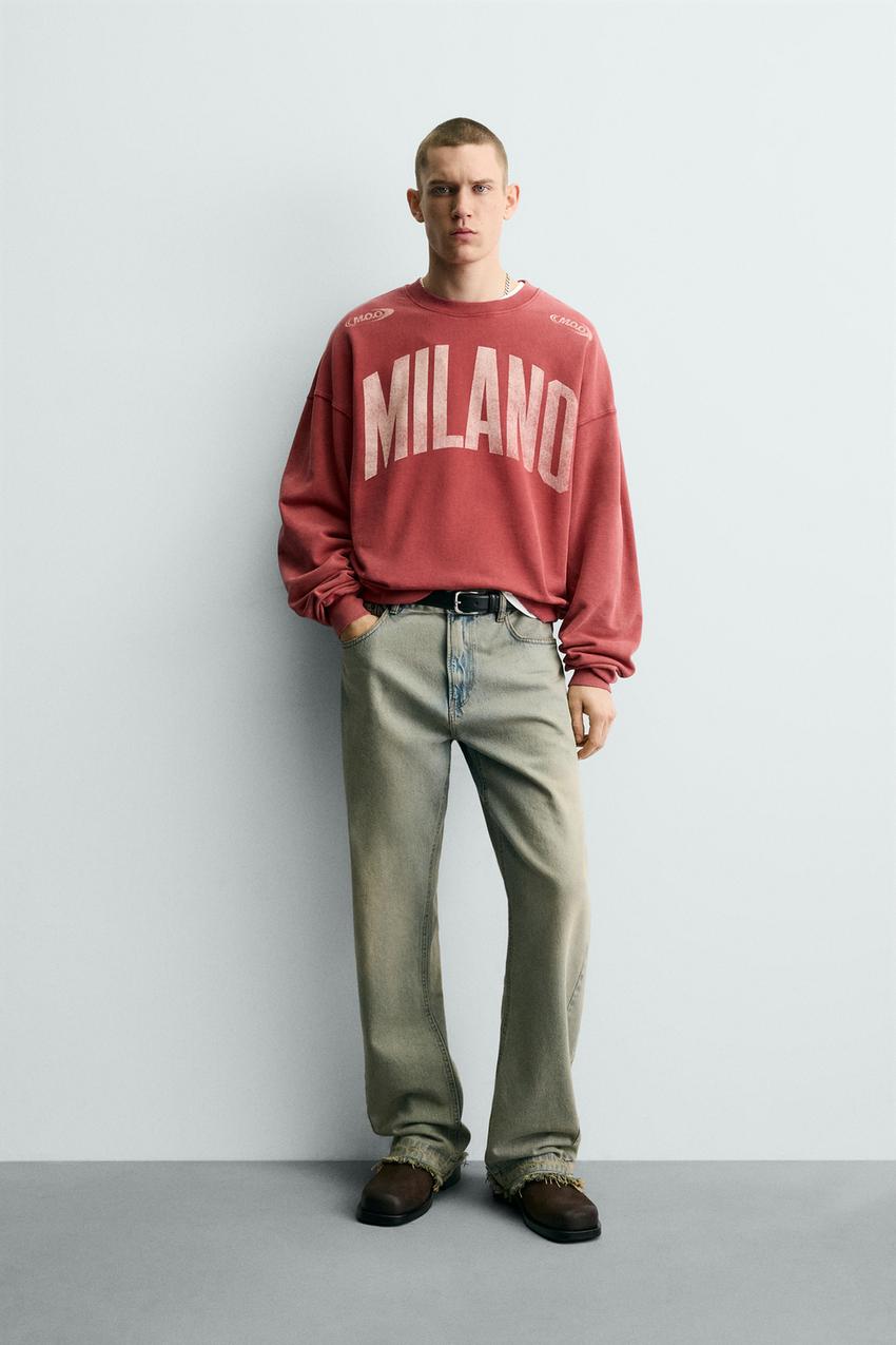 Men's Washed Contrast Print Sweatshirt (Mid-Red)