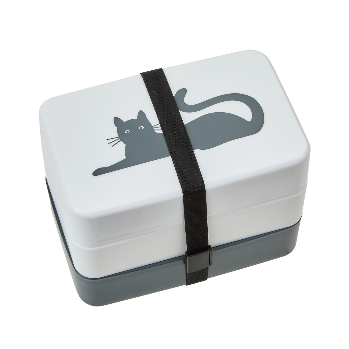 Lunch Box With Cutlery (Cat Print - Grey)