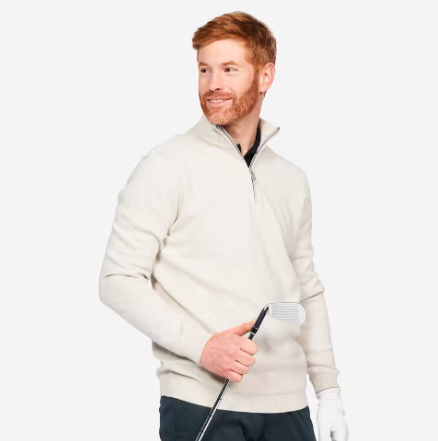 Inesis: Men's Golf Sweater With Short Zip (Pink/Steel Grey)