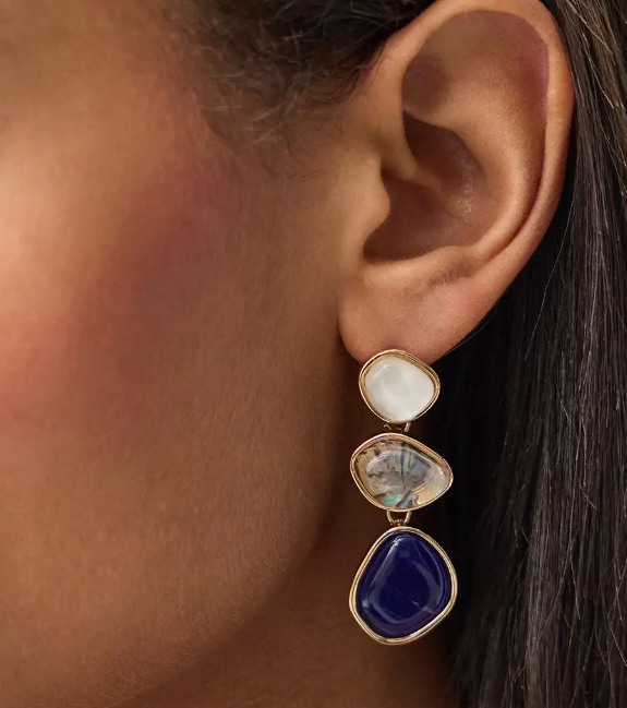 Accessorize: Mother of Pearl Triple Gem Drop Earrings (Blue)