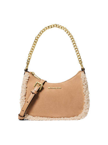Jet Set Small Suede and Faux Shearling Convertible Crossbody Bag (Peanut)