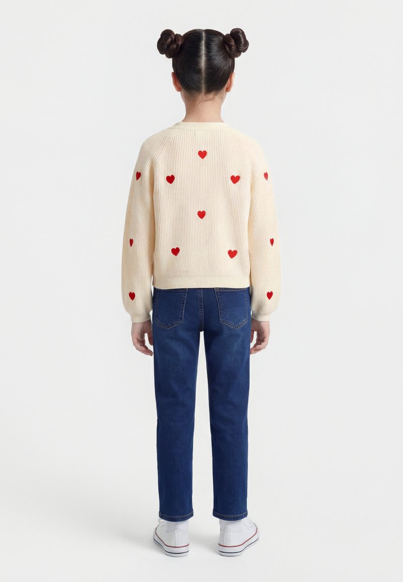 Women's KOGDANA LIFE Heart V Neck Cardigan (Tofu/Cherry)