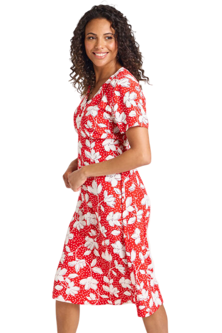 Floral Print Woven Tea Dress (Red)