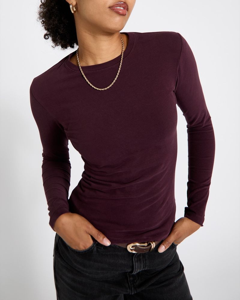 Women's Long Sleeve Peach Touch Top (Burgundy)
