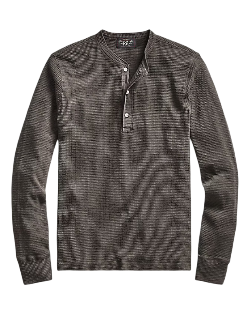 Men's Waffle Knit Cotton Henley Shirt
