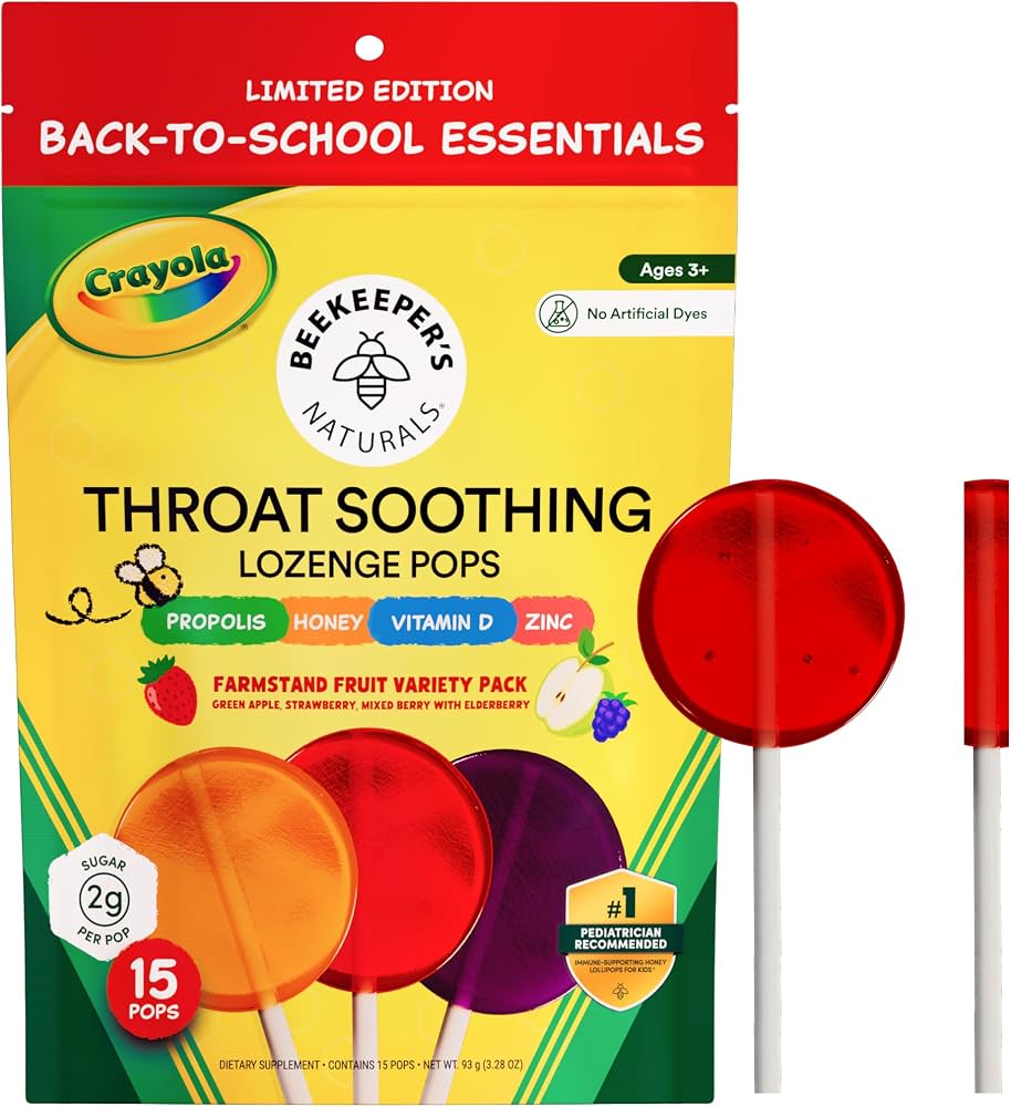 Beekeeper's Naturals: Throat Soothing Lollipops with Honey (Variety Pack, 15 ct)