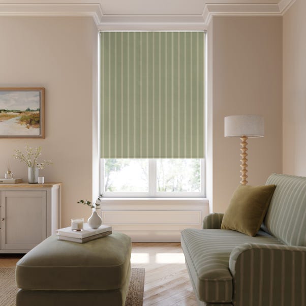 Folkstone Stripe Fire Retardant Roller Blind No Drill Bracket (Olive, 136x135cm)