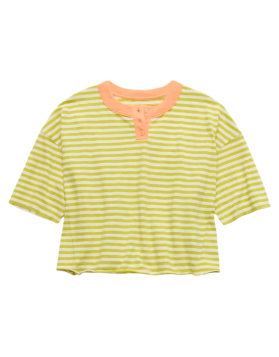 Aerie Remix Henley Cropped T-Shirt (Lime Slush)