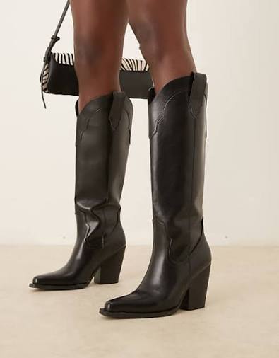 Women's: ASOS DESIGN Claudette Western Knee Boots (Black)