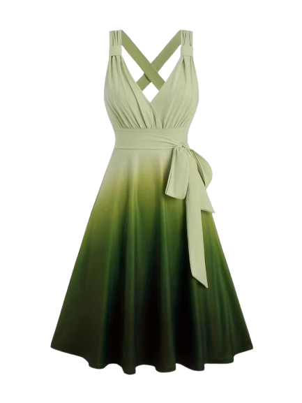 Women's Plus Size V-Neck Dress (Olive Green)
