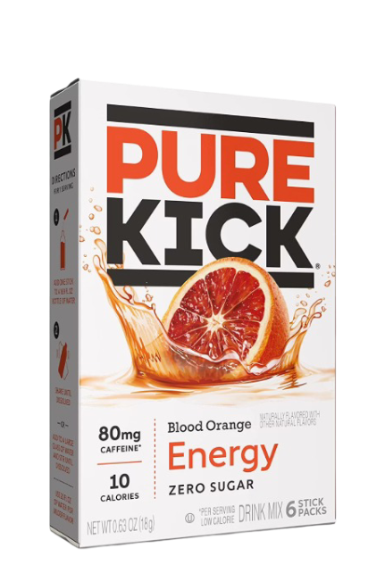 Pure Kick: Energy Caffeine & Electrolyte Powder Drink Mix Blood Orange Pack (6 Count Packets)