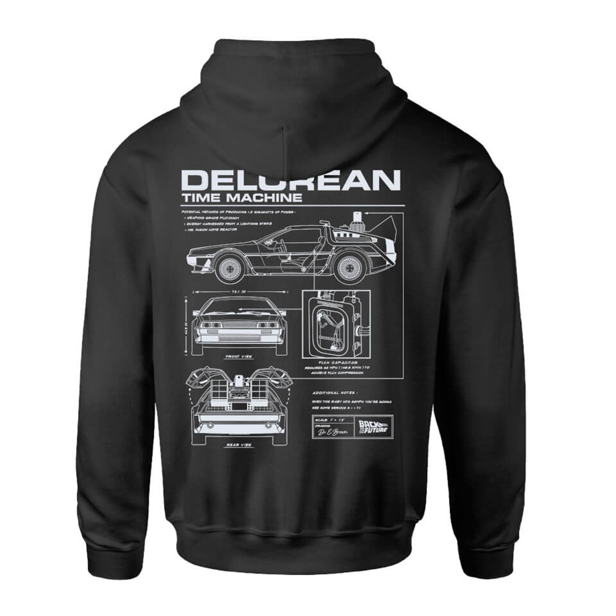 Kids' Back To The Future Delorean Schematic Zipped Hoodie (Black)