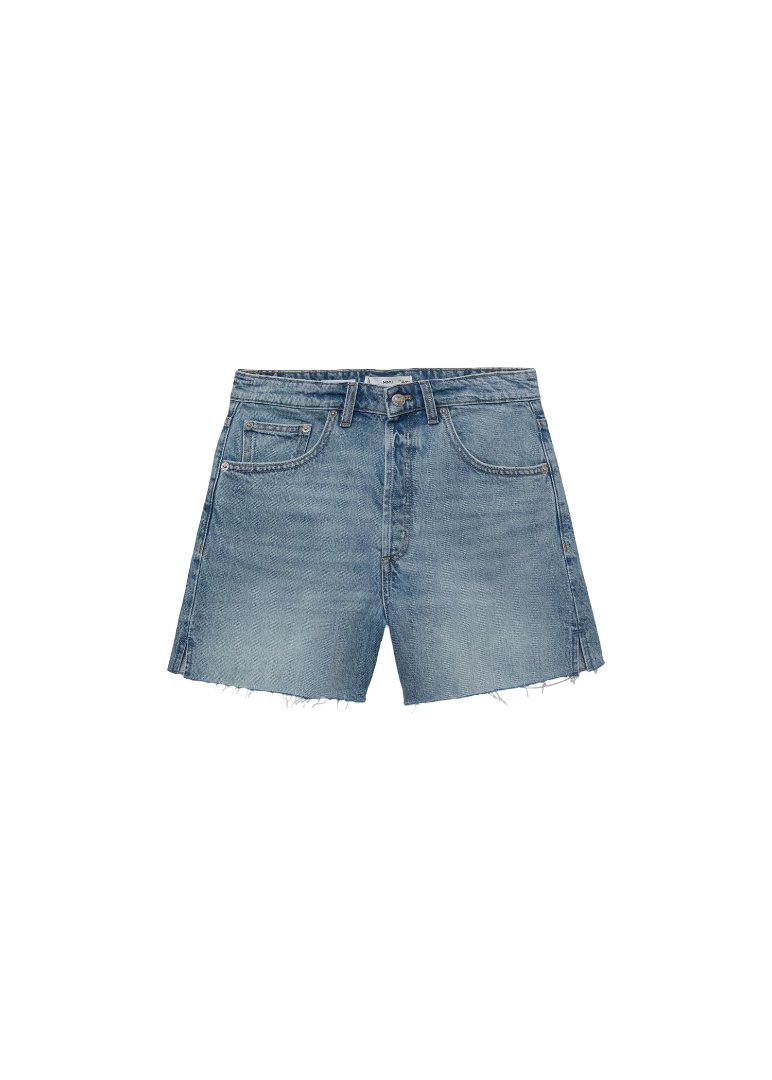 Denim Shorts With Frayed Hem (Medium Blue)