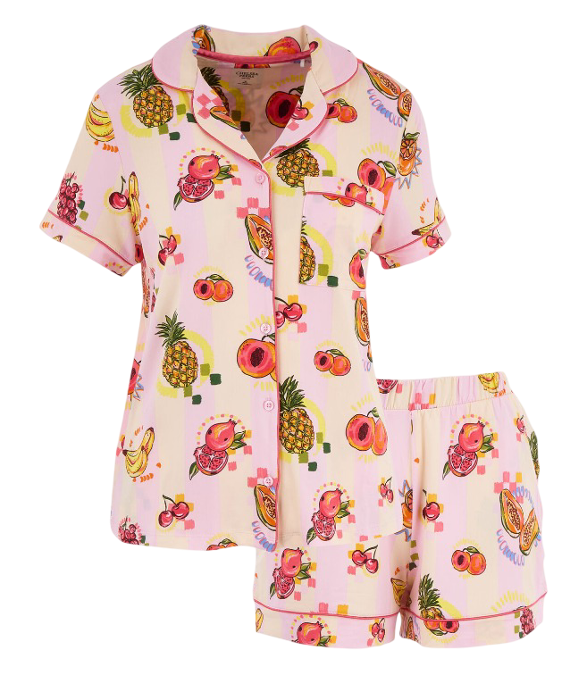 Chelsea Peers: Women's Pink Striped & Fruit Patterned Pyjama Set