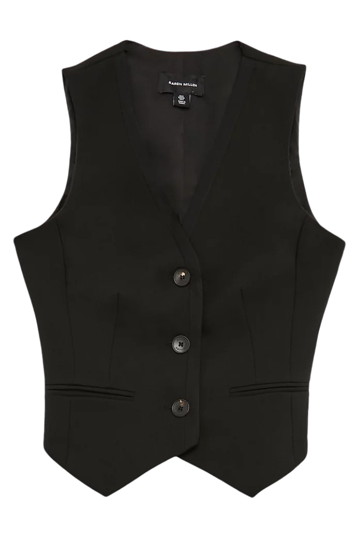 Tall Clean Tailored Grosgrain Tipped Waistcoat (Black)