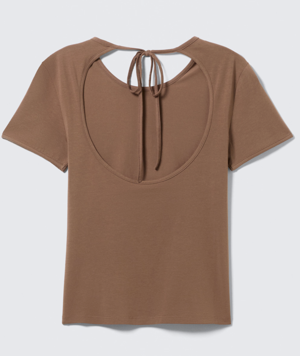 Women's Slim-Fit Short-Sleeved Open Back Top (Brown)