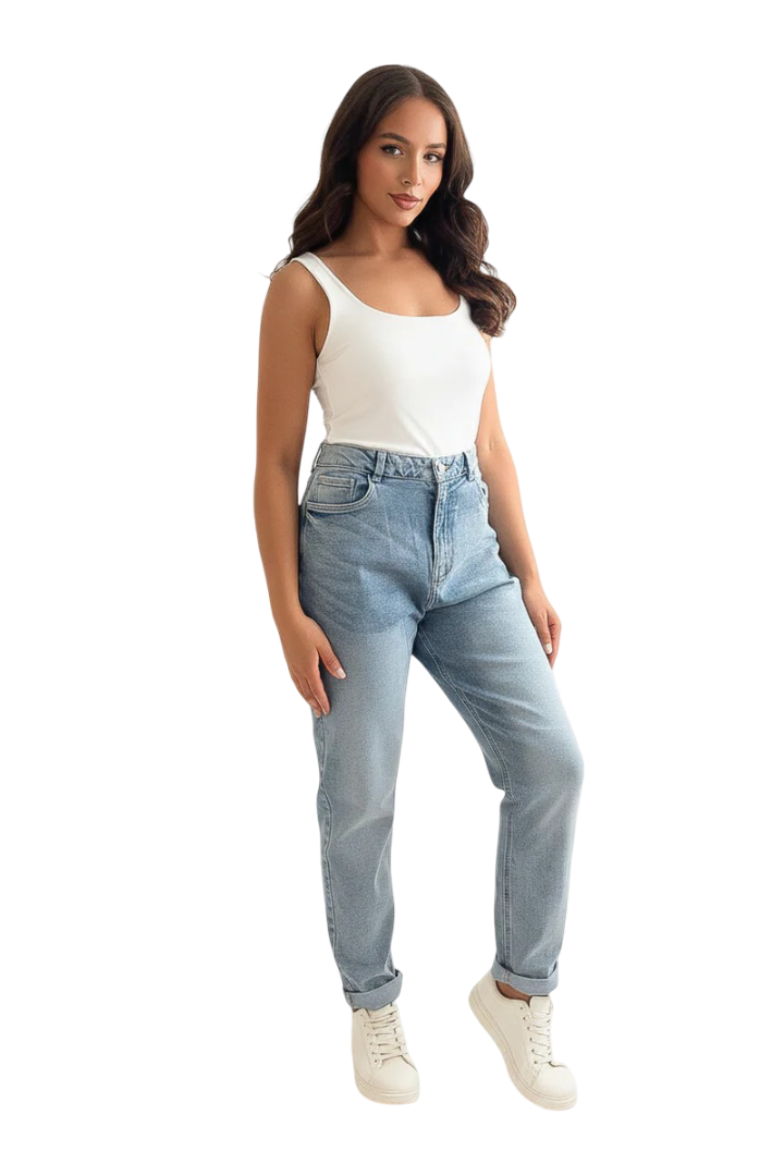 Women's Bleached High Waist Roll Up Jeans