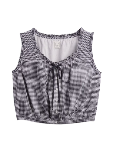 DÔEN Gingham Cropped Tank Top (Navy/Blue)