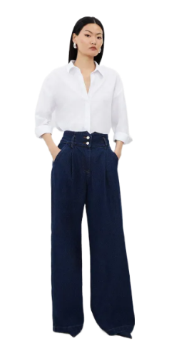 KarenMillen: Petite Denim Wide Leg Trousers (Indigo)