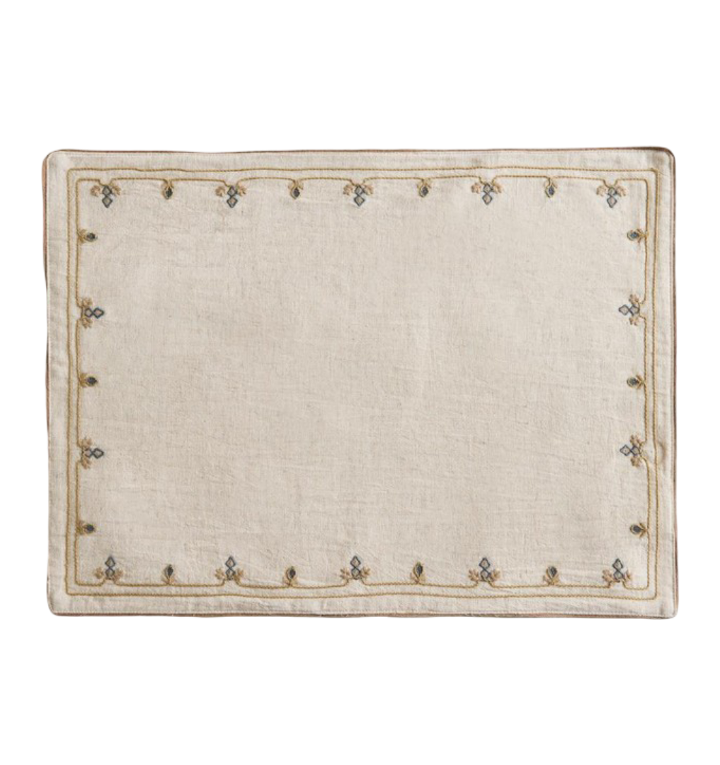Placemat With Floral Embroidery (Light Beige)