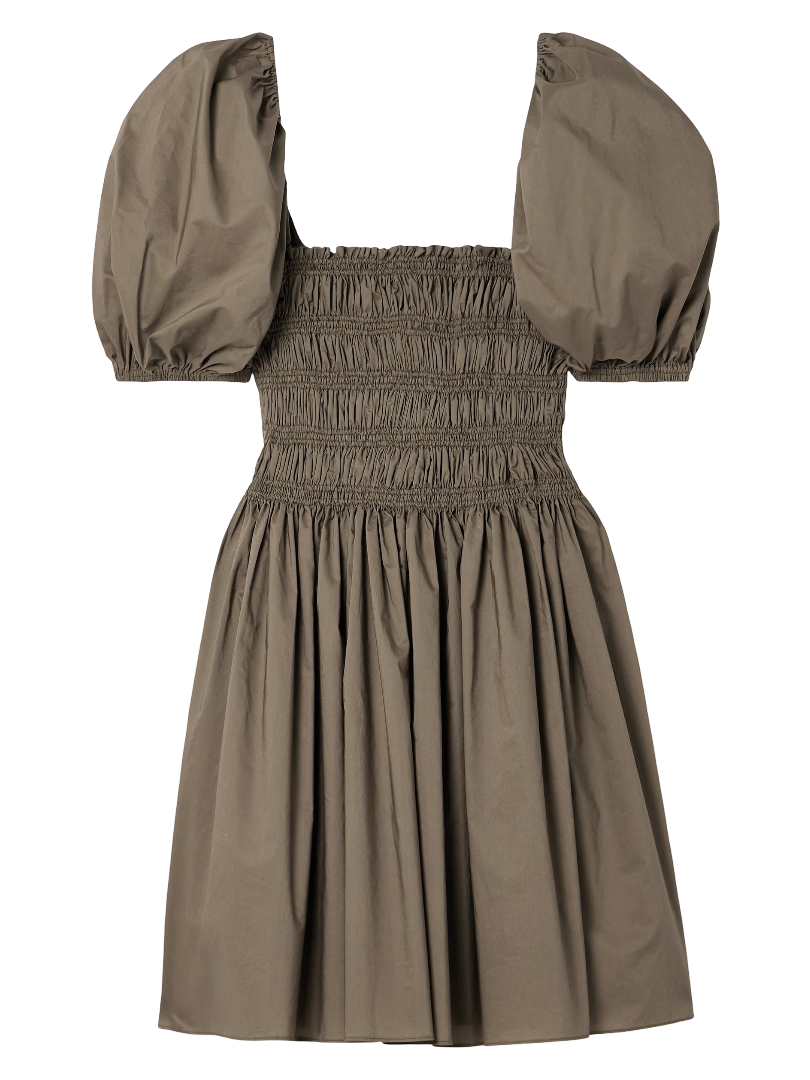 Matteau: Net Sustain Shirred Organic Cotton Mini Dress (Green)