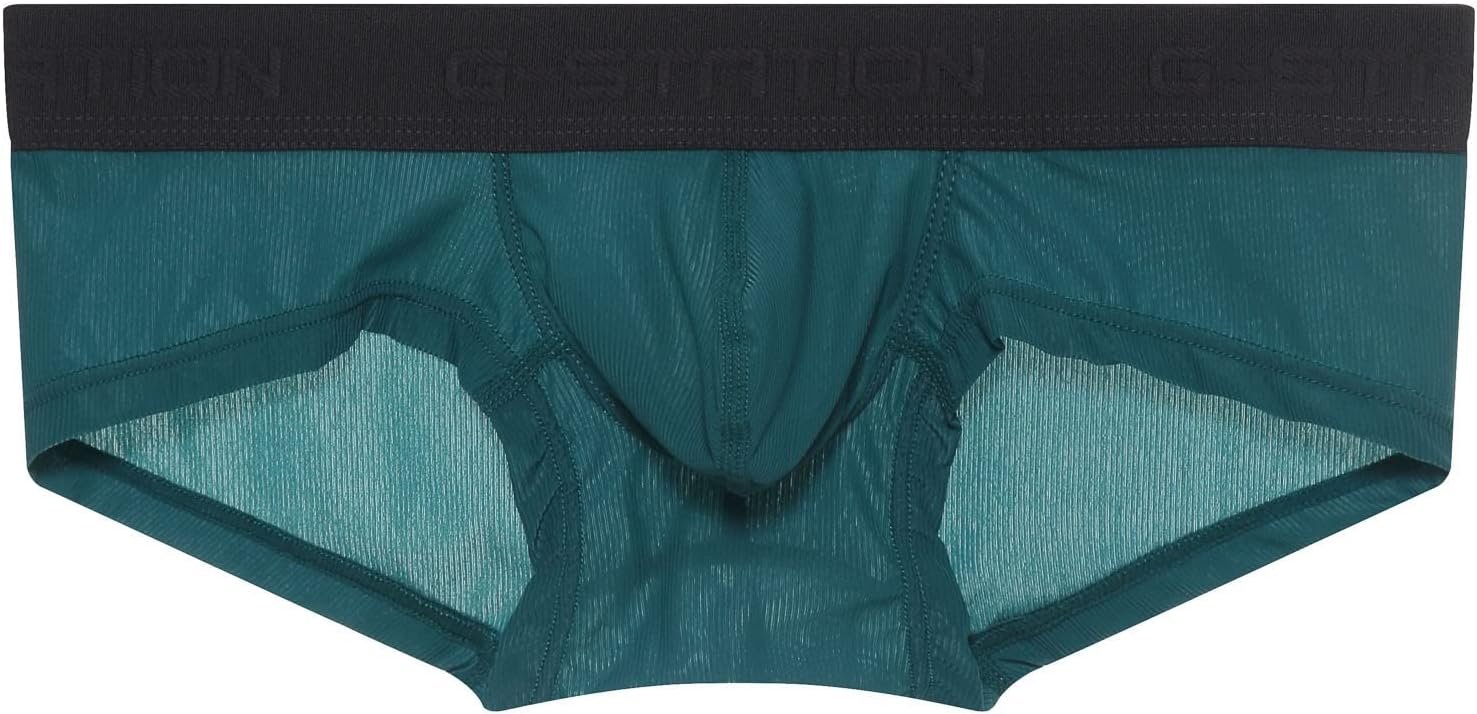 Men's G-Station: Ultra Light Translucent Rib Long Boxers with 3D Logo (Dark Green)