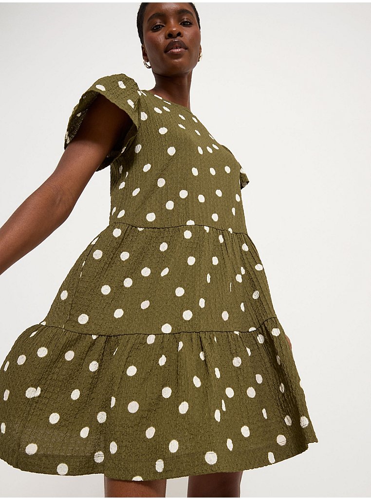 Women's Khaki Spotted Mini Dress