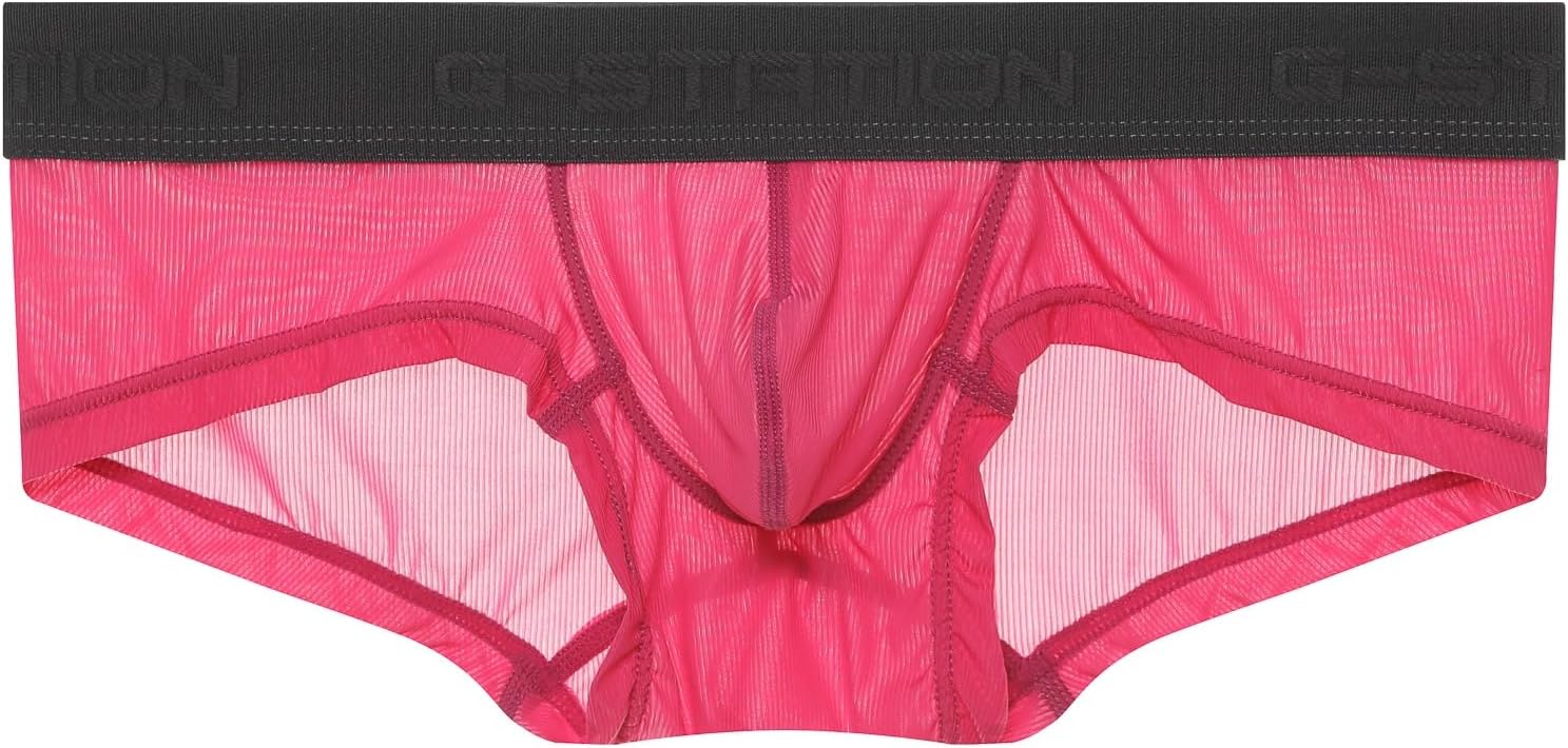 Men's G-Station: Ultra Light Translucent Rib Long Boxers with 3D Logo (Red)