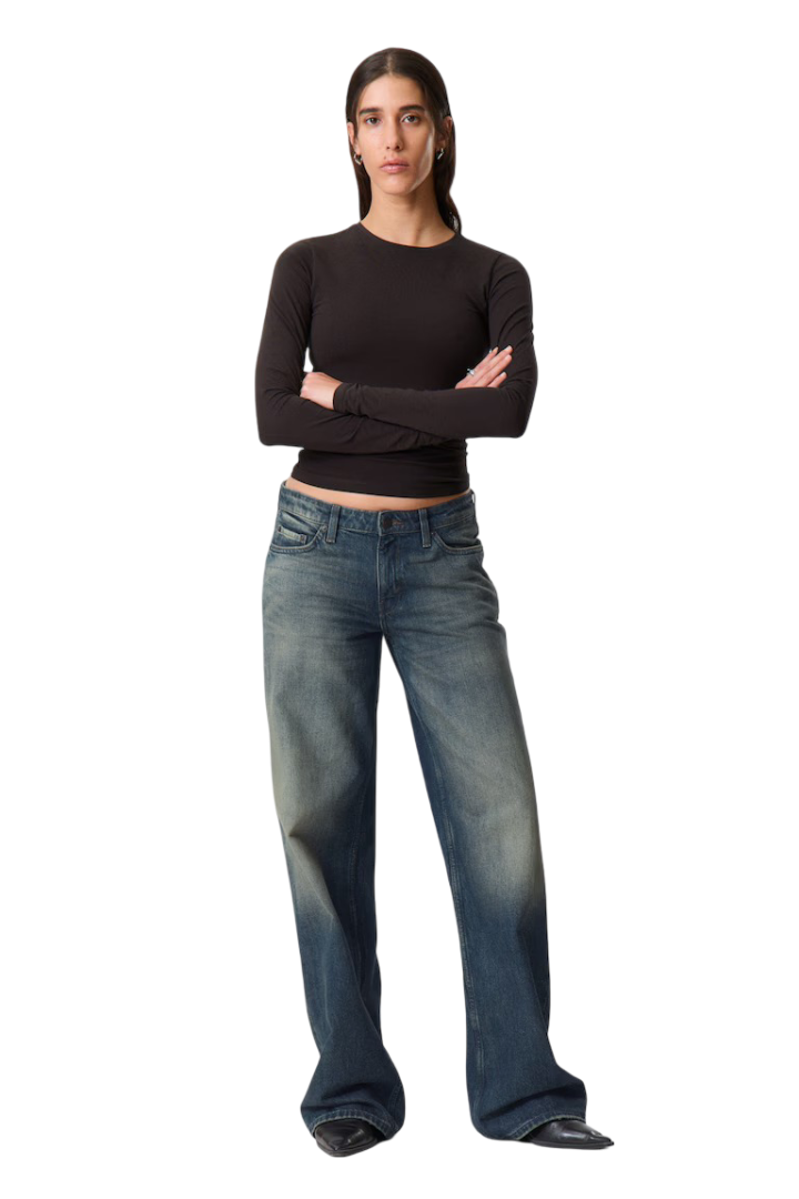 Ample Low-Rise Loose Wide-Leg Jeans (Baltic Blue - Dark Blue)