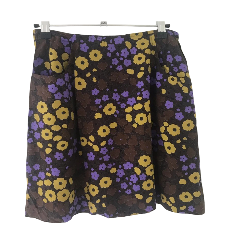 Compagnie Internationale Express: Cute Floral Print Rayon Mini Skirt (Purple/Brown)