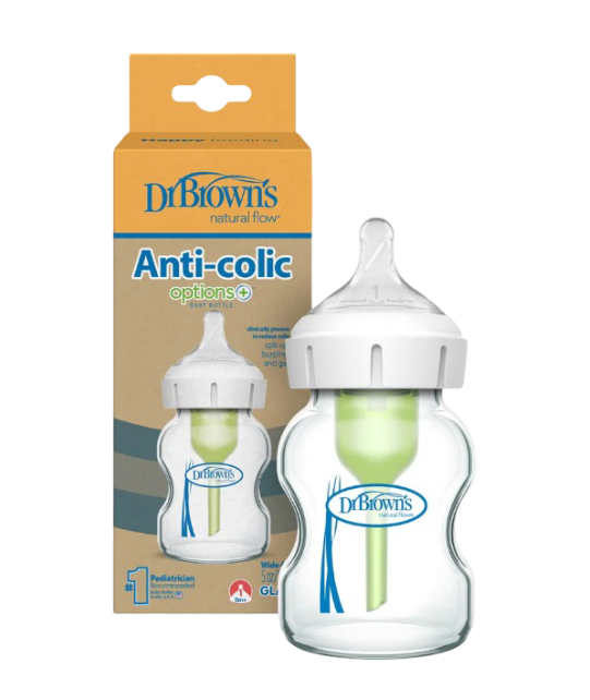 Natural Flow Anti-Colic Options+ Wide-Neck Glass Baby Bottle