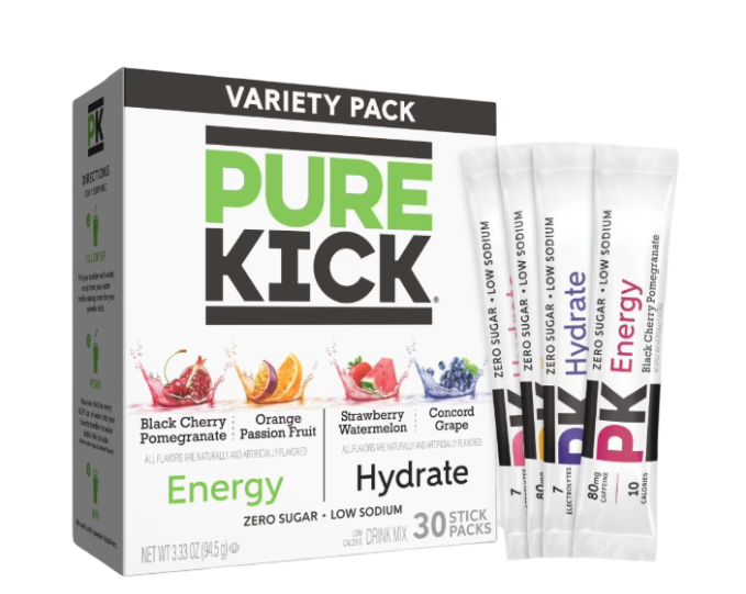 Pure Kick: Energy & Hydration Electrolyte Powdered Drink Mix Variety pack (30 Count Packets)