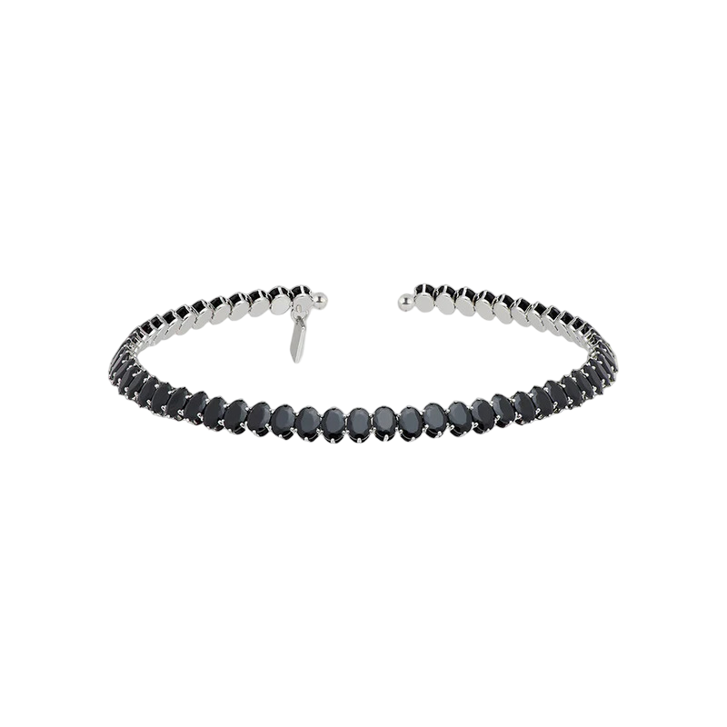 Silver Cirque Black CZ Torque Collar