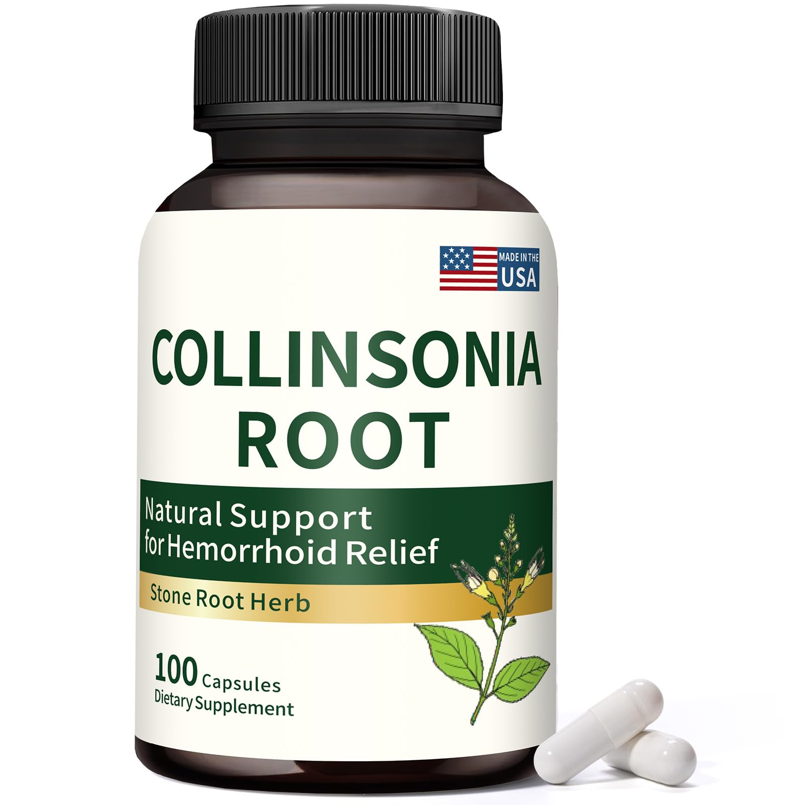 Jkrova Collinsonia Root - Natural Hemorrhoid Relief & Venous Support - Herbal Supplement (100 Capsules)