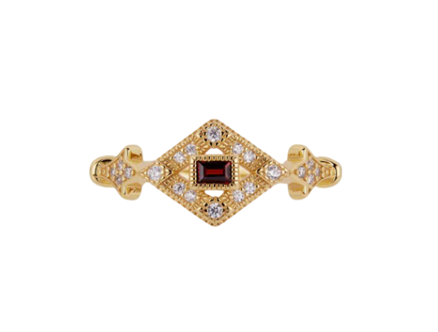 Gold Flapper Gatsby Garnet Ring
