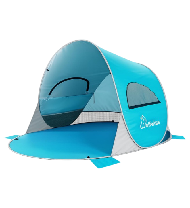 WolfWise: 3-4 Person Pop-Up Beach Tent – UPF 50+ Sun Shade