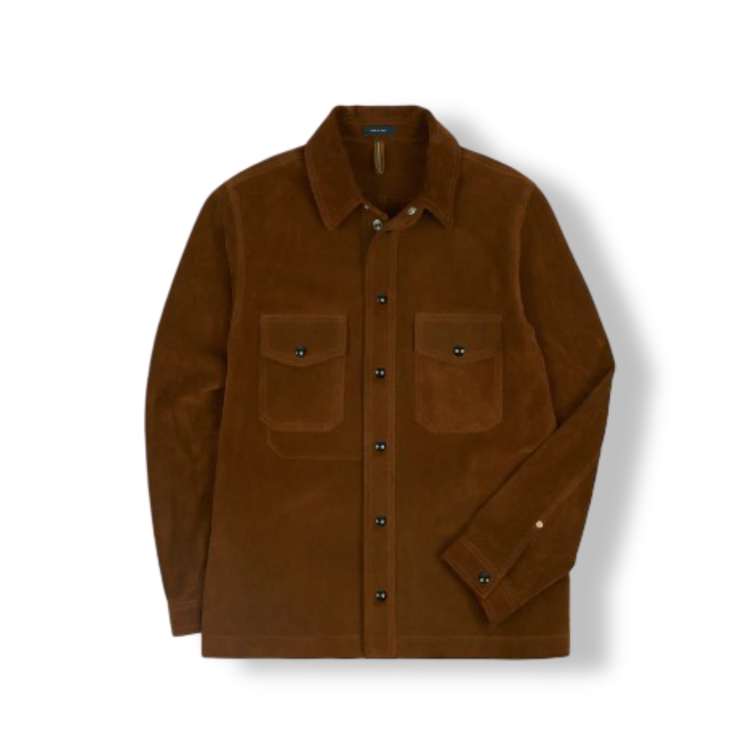 Men's Roughout Suede Overshirt (Brown)
